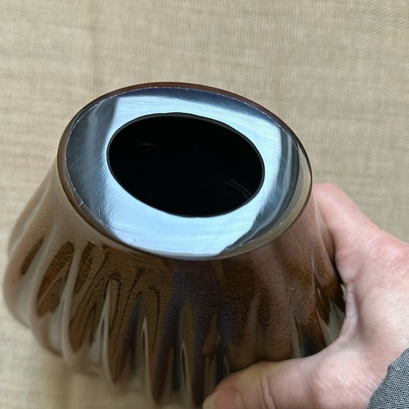 Sasaki Italian Crystal Vase Hand Crafted Marea 11” Tear Drop Ribbed Tiger’s Eye - Picture 3 of 17